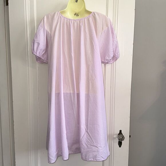 Vtg 60s Movie Star brand lavender polyester/cotton open front robe/ eyelet lace - Picture 4 of 7